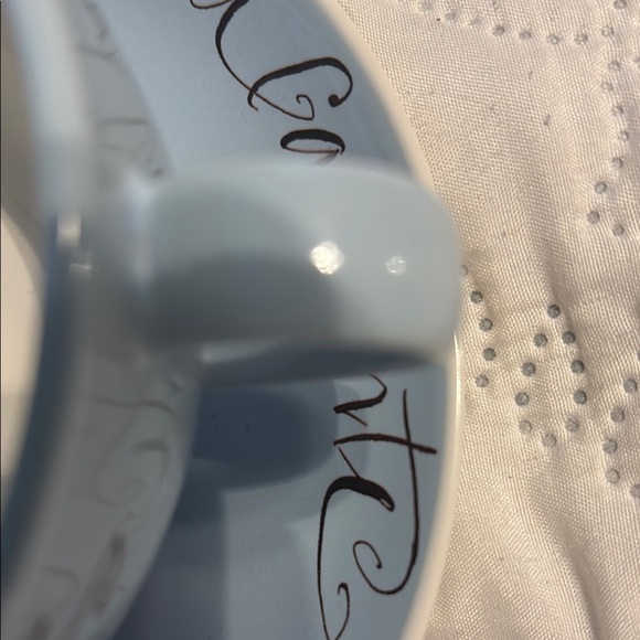 Elegant Blue Script Teacup and Saucer Set - Picture 4 of 6